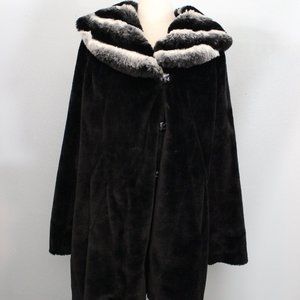 Dennis Basso Gold, Black & White Faux Fur and Satin Collar Coat Size XL